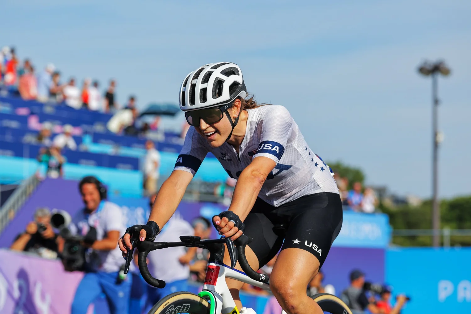 Smiling after the Olympic road race finish